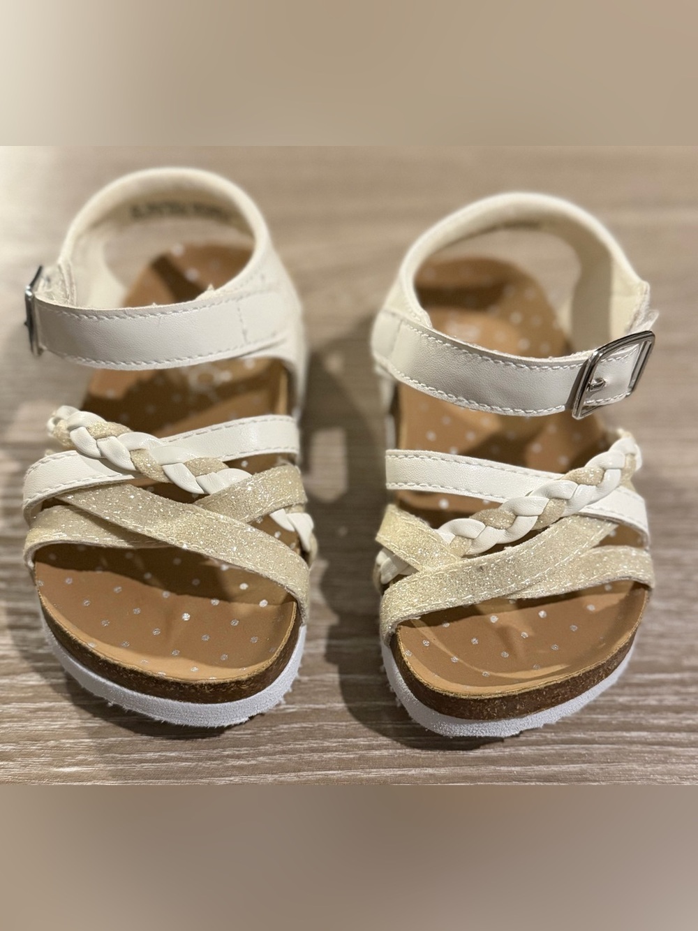 Sugar White and beige Girls' Braided Strap Sandals